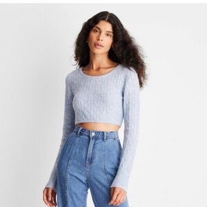 Future Collective CROP CABLE KNIT SWEATER BLUE: LIKE NEW